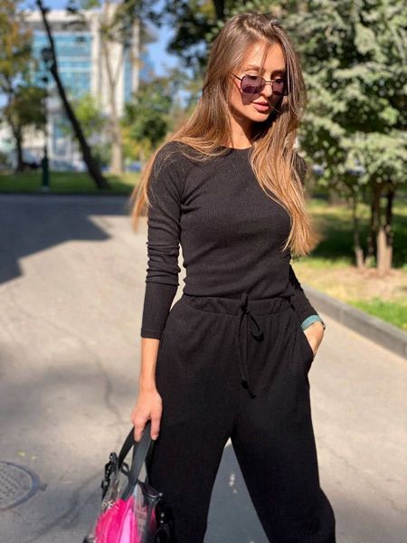 🔥 Останні S та M! Ангоровий костюм-резинка чорний (кофта + штани 108 см) Мод: 277 фото
